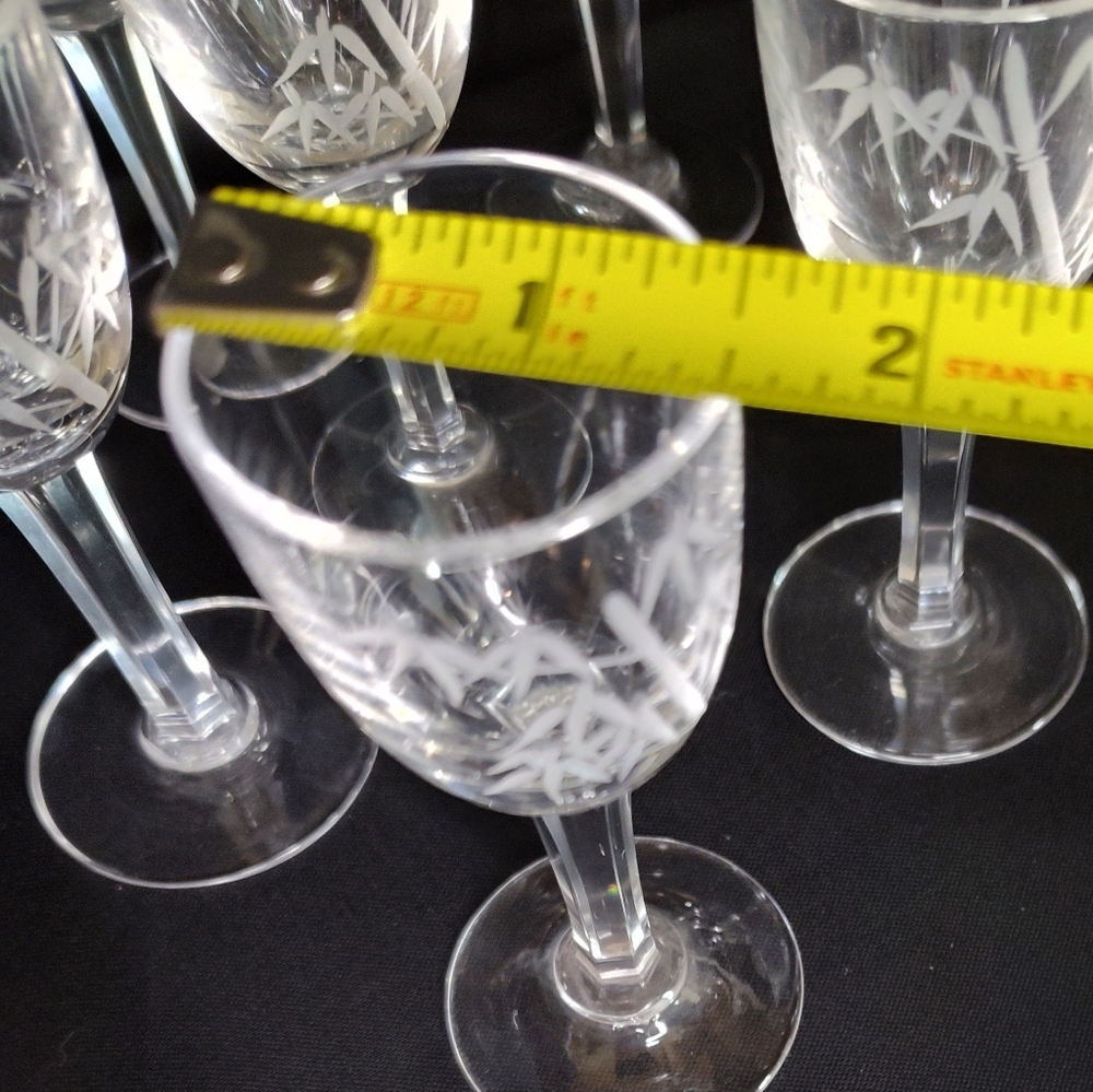 Noritake Sasuke Etched Crystal Bamboo Cordials Glasses, Set Of Eight, Japan - Picture 4 of 4